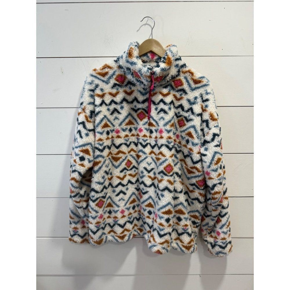 Eddie Bauer Plush Pullover Fleece Multicolor 1/4 Zip Long Sleeve Jacket XXL